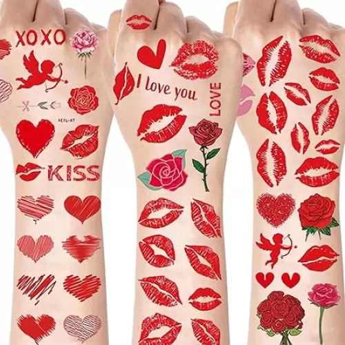 83Pcs Red Lip Heart Tattoos Stickers Valentine