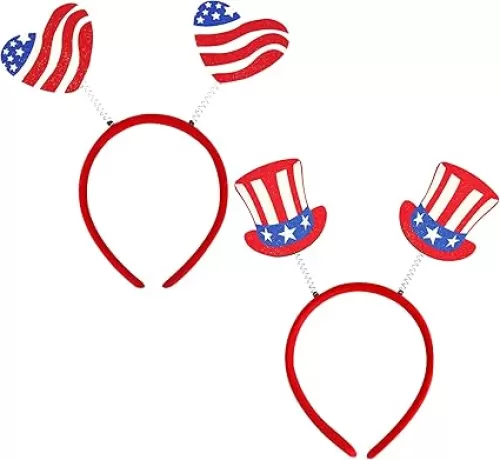 AEGYPIUS 4th of July Headband for Women, 2 Pcs Fourth of July Headband 4th of July Headbands for Women, July 4th Headband with Heart Hat, July 4th Headbands Patriotic Headband Fourth of July Headbands