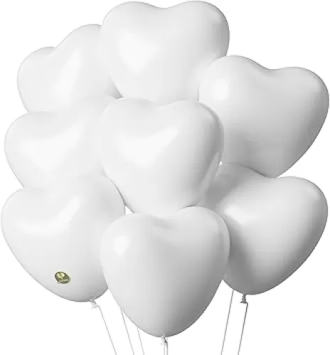 AFTERLOON® Biodegradable Balloons 24 pcs White 10 Inch Heart Shaped, Thickened Extra Strong Natural Latex Helium Float, Proposal Marriage Love Baby Shower Gender Reveal Wedding Bridal Corazones