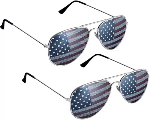 Alvogimor 2 Pcs Patriotic 4th of July Sunglasses USA Flag Frame Sunglasses, American Independent Day Party Supplies (Blue B)
