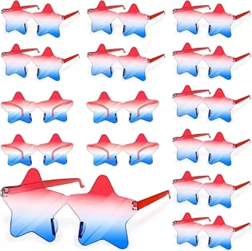 AMENON 20 Pairs 4th of July Accessories Star Sunglasses Red White Blue USA Rimless Patriotic Glasses, American Flag Party Favors 4th of July Supplies Independence Day Women Men Kid Memorial Day