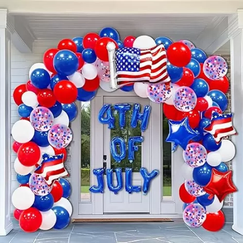 AMENON 266 Pcs Red White and Blue Balloons Garland Arch Kit, 4th of July Patriotic Balloons Decorations, USA Flag Stars Round Glitter Balloons Arch for Independence Day Patriotic Party Decor