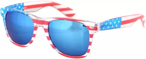 American America USA Flag Sunglasses Patriotic Clear Frame Classic 80s