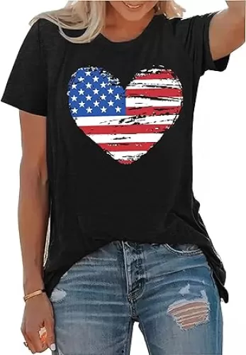 American Flag Heart Shirts for Women 4th of July T-Shirt Graphic Patriot Tee USA Flag Shirt Tops