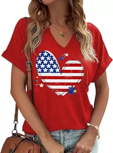 American Flag Patriotic T-Shirt Women 4th of July Shirt USA Flag Stars Stripes Graphic Shirt Summer Casual Tops