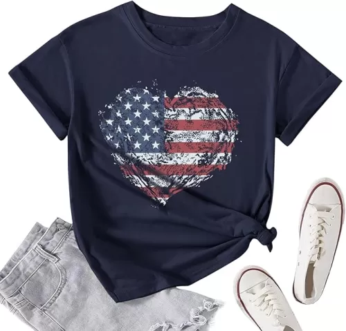 American Flag Shirt for Women Sunflower 4th of July Graphic Tees USA Patriotic Short Sleeve Shirt