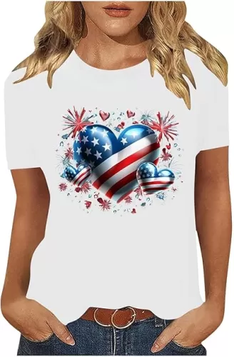 American Flag Shirt Women T-Shirt 4Th of July Tee Shirts Patriotic USA Stars Stripes Heart Graphic Tunic Top S-3XL