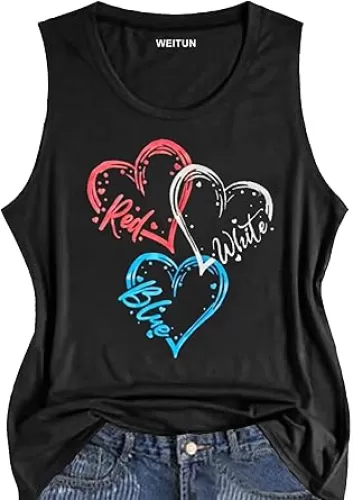 American Flag Tank Tops Women 4th of July Patriotic Shirt USA Flag Stars Stripes Tee