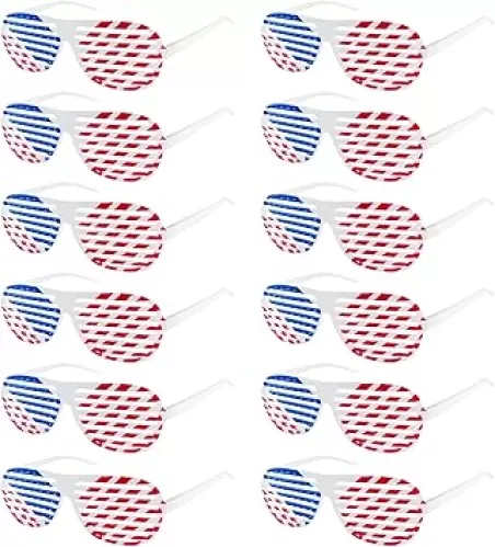 American Flag USA Patriotic Design Plastic Shutter Glasses Shades Sunglasses Eyewear for Party Props, Decoration (12 Pairs)