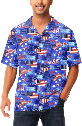 AOBUTE Men July 4th Shirts American Flag Hawaiian Shirt Funny LGBTQ Holiday Top