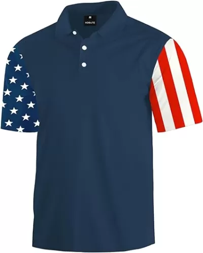 AOBUTE Mens Patriotic Polo July 4th Golf Shirts American Flag Activewear Tops