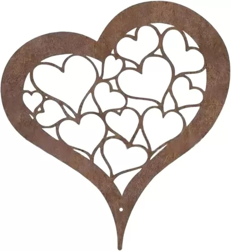Artificial Heart Shaped Figurines Stake Rusted Statue Plant Sculpture Ideal For Spring Indoor/Outdoor Use