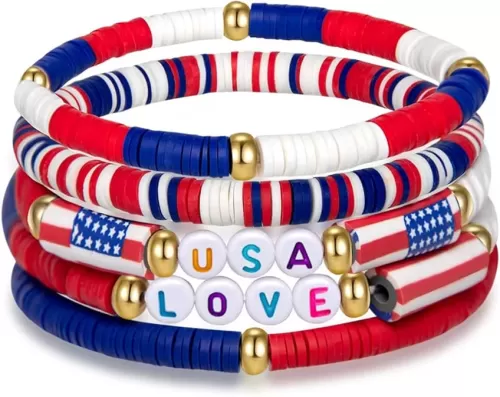 Artlunar USA Love Bracelets - 4th of July Accessories - Handmade Red, White, and Blue Jewelry Gifts for Teens, Women