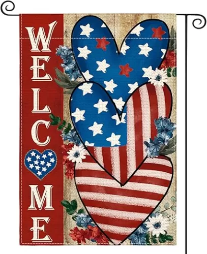 AVOIN colorlife Patriotic 4th of July Welcome Garden Flag 12x18 Inch Double Sided, Memorial Day Independence Day American Stars and Stripes Love Heart Yard Outdoor Decoration