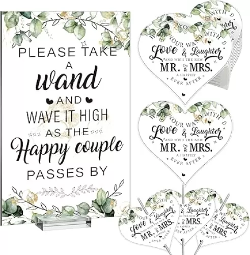 Barydat 100 Pcs Wedding Sparkler Tags Heart Shape Sparkler Cards and Acrylic Wedding Sparkler Send Off Sign Clear Table Sparkler Signs with Base for Wedding Ceremony Party Display Decor, No Sparkler