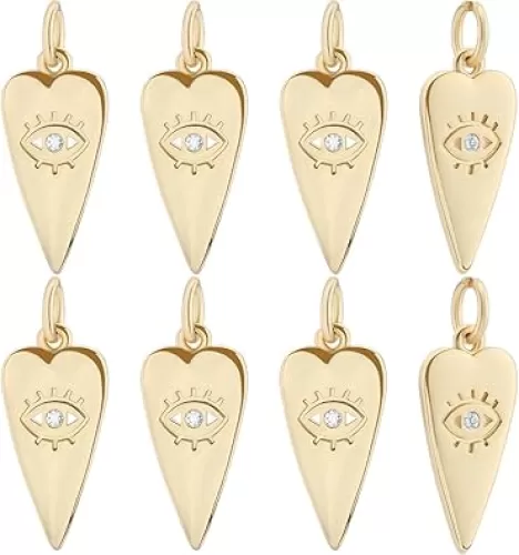 Beebeecraft 1 Box 10Pcs Evil Eye Heart Charms Real 18K Gold Plated Brass Cubic Zirconia Sacred Love Turkish Style Evil Eye for DIY Jewelry Making