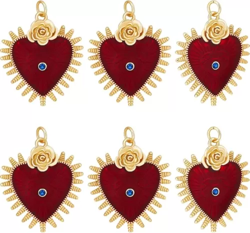 Beebeecraft 1 Box 6Pcs Evil Eye Heart Charms Real 18K Gold Plated Brass Cubic Zirconia Red Enamel Gothic Sacred Loved Charms for Jewelry Making