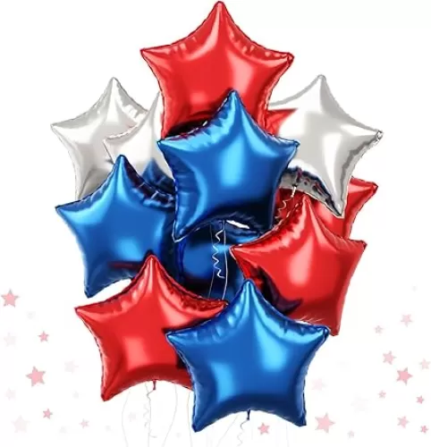 Blue Red Star Foil Balloons, 18 Inch Royal Blue Red Stars Shape Mylar Helium Balloons 12 Pcs Blue Red Silver Pentagram Aluminum Foil Balloons 4th of July Decorations Independence Day Party