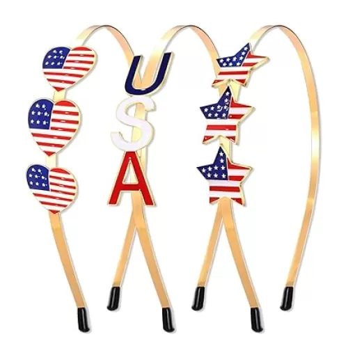 boderier 3 Pack 4th of July Headband for Women Enamel Red White Blue American Flag Heart Stars USA Headband Patriotic Hair Accessories Gifts