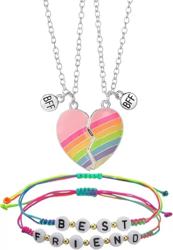 Butishop 4Pcs Best Friend Necklace BFF Half Heart Magnetic Necklaces Friendship Bracelets Forever Pendant Necklaces for Women Jewelry Gifts