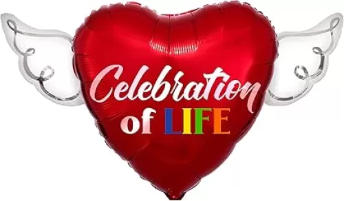 Celebration of LIFE Heavenly Balloons heart shaped with angel wings (Red)