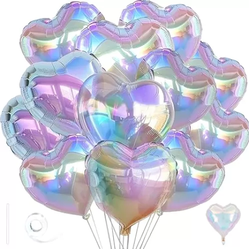 Colorful Heart Ballloons, 18 Inch Bright Silver Foil Love Heart Shaped Balloons 12Pcs Silver love balloon for Baby Shower Birthday Party Wedding Engagement Valentines Day Decorations