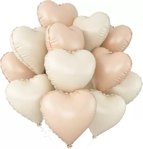 Cream White Beige Heart Balloons, 12Pcs Caramel Sand White Heart Shaped Foil Balloons, 18Inch Retro Apricot Helium Polyester Film Balloon for Baby Shower Birthday Anniversary Wedding Party Decorations