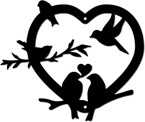 CREATCABIN Heart Metal Bird Wall Decor Birds on The Branch Art Iron Wall Signs Hanging Decoration Ornament Sculpture for Balcony Garden Home Living Room Decoration Outdoor Black 11.8x7.9Inch