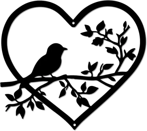 CREATCABIN Metal Bird Wall Art Branch Black Wall Decor Sculpture Birds Love Heart Silhouette Hanging Home Decor Sign Ornament for Home Garden Living Room Bedroom Indoor Outdoor 11.8 x 10.6 Inch