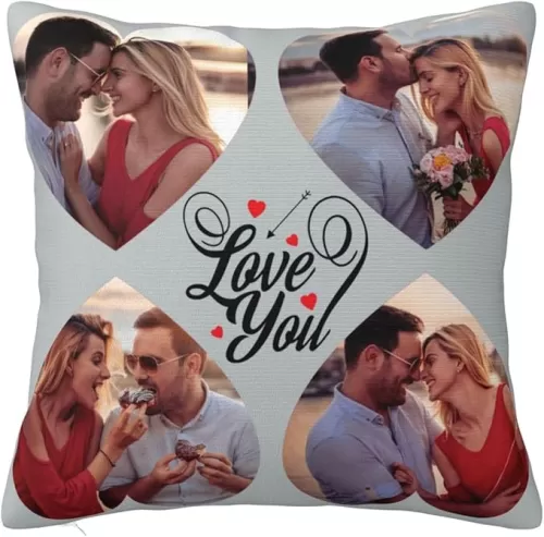 Custom Collage Photo Pillow Cover with Love Heart, Customized Throw Pillowcase with Picture, Personalized Cushion Covers, Custom Gift for Birthday, Mother