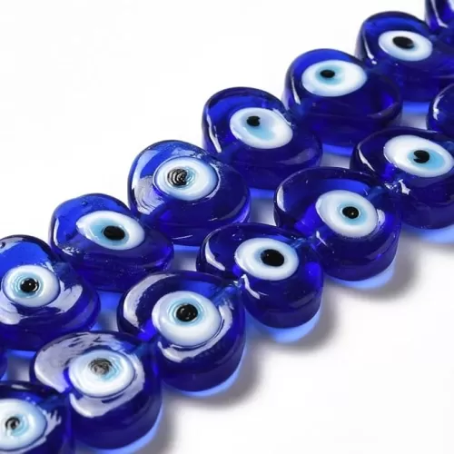 DanLingJewelry 25Pcs Handmade Heart Evil Eye Lampwork Beads Blue Glass Evil Eye Charm Beads for DIY Necklaces Bracelets Jewelry Making