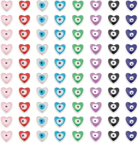 DICOSMETIC 80Pcs 8 Colors Enamel Heart Beads Colorful Heart Space Beads Heart with Blue Pupil Beads CCB Plastic European Loose Beads for DIY Jewelry Craft Making, Hole: 2mm