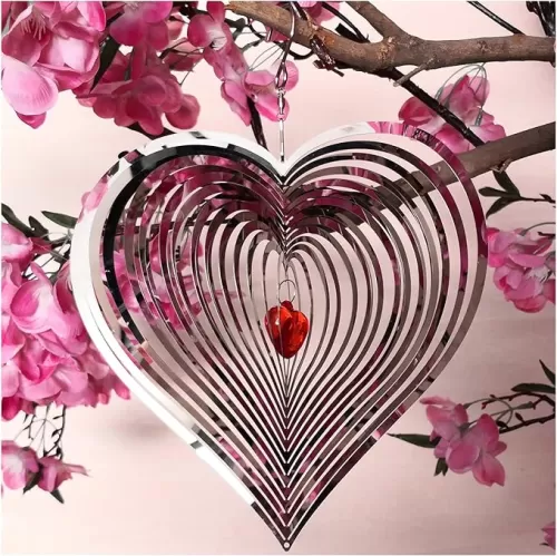 DJUAN Wind Spinner Outdoor Metal Decorations, 3D Red Heart Wind Spinners for Yard and Garden, Mirror Stainless Steel Wind Sculptur Spinner Indoor Outdoor Garden Decoration Crafts Ornaments Worth Gift