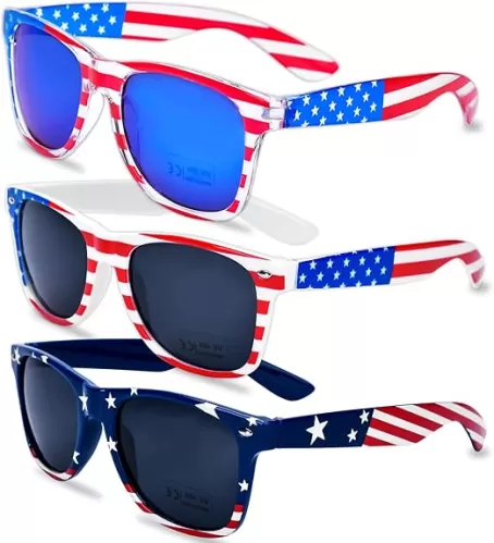 Donse 3 Pairs American Flag Sunglasses, 4th of July Decorations Frame Sunglasses for Women Men Teens, Patriotic Party Favors Supplies Independence Day Memorial Day Decorations 4th of July Accessories