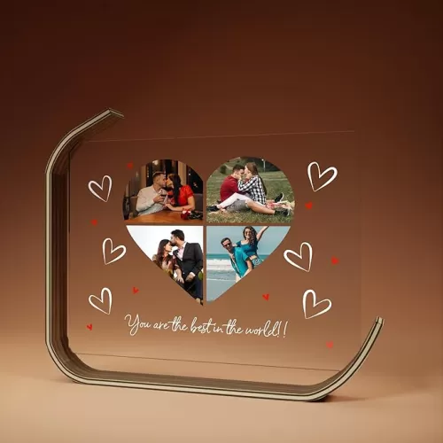 EGD Personalized Acrylic Plaque for Gifts for Women Men | Unique Personalized Gifts for Her Him | Custom Photo Gifts for Couples | Multi-Size and LED Lights Options (H. Heart Collage)