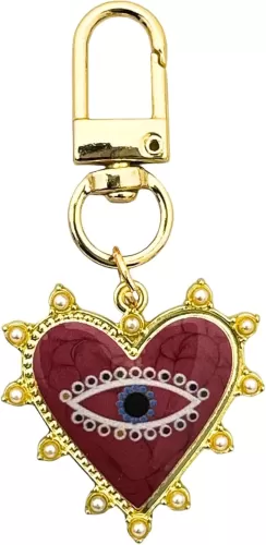 Evil Eye Heart Keychain Clip, Drawstring Bag, 2.5 in Long