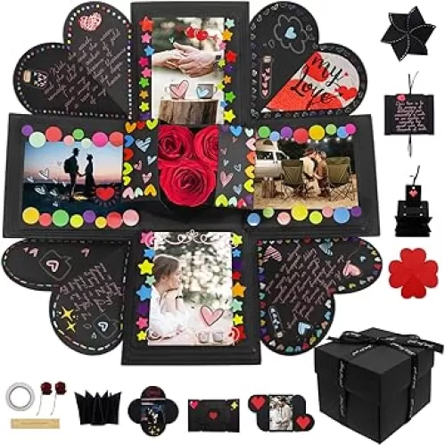 Explosion Box Gifts, Surprise Creative DIY Photo, Exploding Love Box, Love Memory Photo Box with 4 Faces for Anniversary, Birthday, Valentine