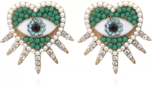 Eye Earrings for Women, Evil Eye Stud Earrings, Pearl Eye Earring Hypoallergenic, Eye Heart Earring Studs, Beaded Eye Ear Studs, Cute Eye Jewelry