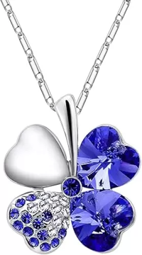 Four Leaf Clover Heart-shaped Crystal Pendant Necklace | Necklaces for Women | Heart Necklace | Silver necklace for Women | Womens Gifts | Heart Pendant Necklace | 4 Leaf Clover Necklace