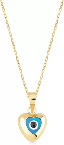 Gelin 14k Solid Gold Heart Evil Eye Necklace for Women