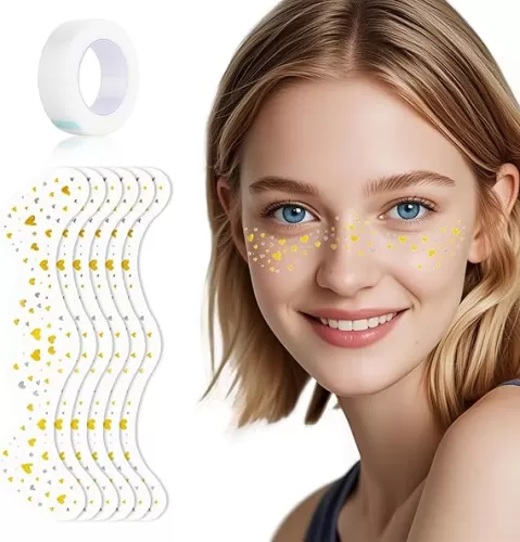 Glitter Freckles Face Tattoo, Temporary Fake Freckles, Waterproof and Sweatproof Face Sparkles for Party, Music Festival 6 Counts with 1 Tape(Heart-Shaped)