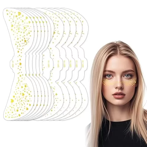 Gold Glow up Face Makeup Speckles Freckles Metallic Tattoo 12 Sheets Glitter Freckles Faces Tattoo Festival Makeup Rave Accessories -Chunky Glitter for Face Hair Nails - Stars & Hearts