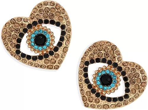 Gold Plated Blue Evil Eye Hollow Crystal Pearl Stud Earrings Turkish Evil Eye Heart Rhinestone Statement Personality Jewelry for Women