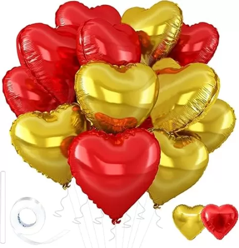 Gold-Red Heart Balloons, 18inch Gold Heart Shaped Foil Balloons & Red Foil Balloon for Anniversary Wedding Engagement Birthday Party Valentines Day Decorations(12Pcs)