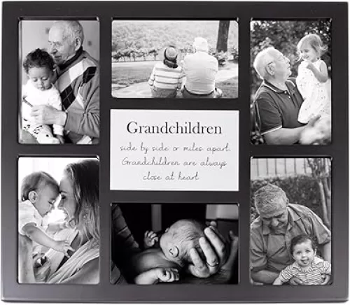Happy Homewares Black Multi Collage Picture Frame with Grandchildren Wording and Cute Phrase - Side by Side or Miles Apart, Grandchildren are Always Close at Heart