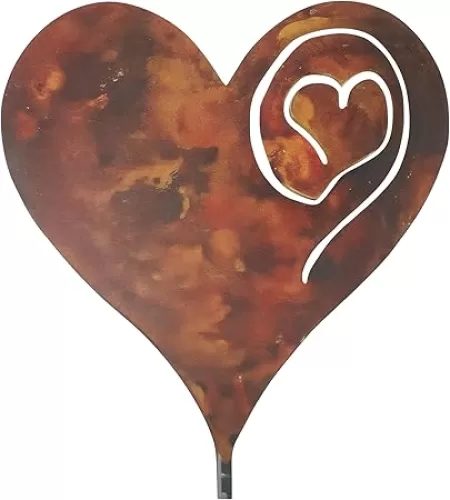 Heart Garden Stake, Metal Garden Rusted Heart Pillar, Heart-Shaped Inserted Love Stakes for Use in ihe Plant Yard Garden, Made of Metal, 14Ga Thickness, Ony Heart, No Post Included