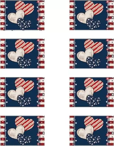Heart Stripe Stars 4th of July Placemats Set of 8 12x18 Inch Patriotic America Memorial Day Independence Day Table Decorations Cloth Table Mats
