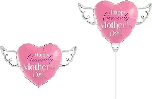 Heavenly Balloons Happy Heavenly Mother's Day Heart Balloon with Angel Wings | 2-Pack Remembrance & Tribute