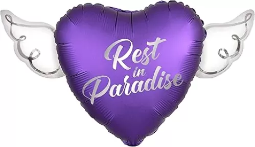 Heavenly Balloons "Rest In Paradise" Heavenly Memorial Heart Balloon with Angel Wings (Purple)
