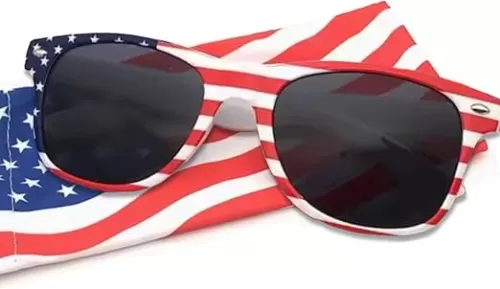 Holiday Hero USA Sunglasses, Free Case, Packs of 1-25, American Flag Sunglasses for Men Women, UV protection July 4